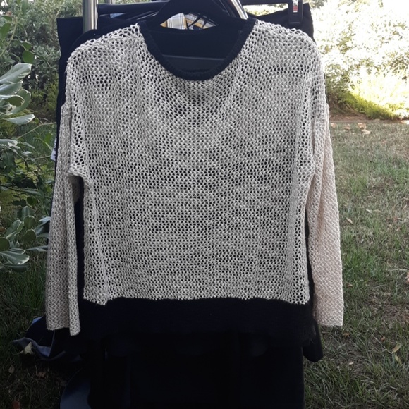 Zynga Open weave sweater cream black stripes M - Picture 3 of 3